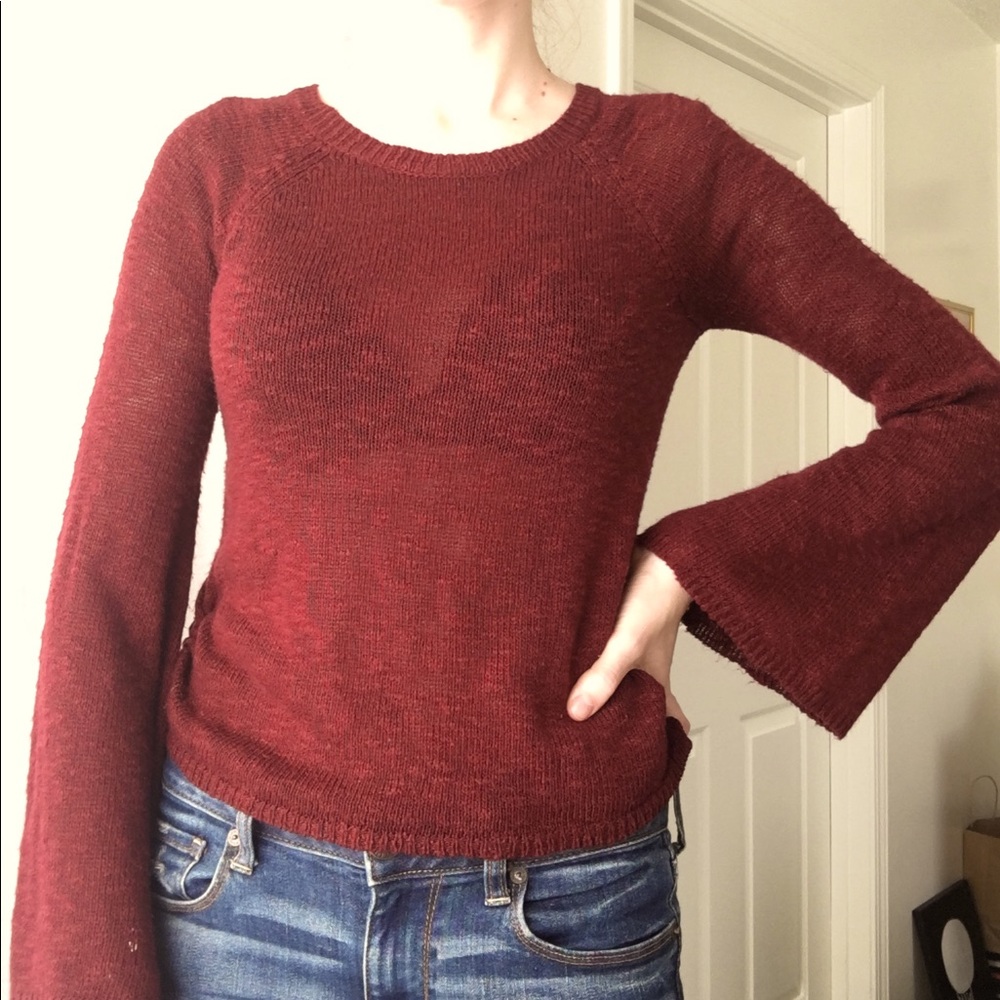 Red sweater with bell sleeves